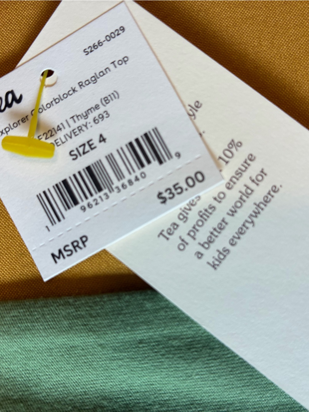🌿 Tea Collection Color Block Raglan Top | Size 4T | Thyme | NIP - Picture 3 of 4